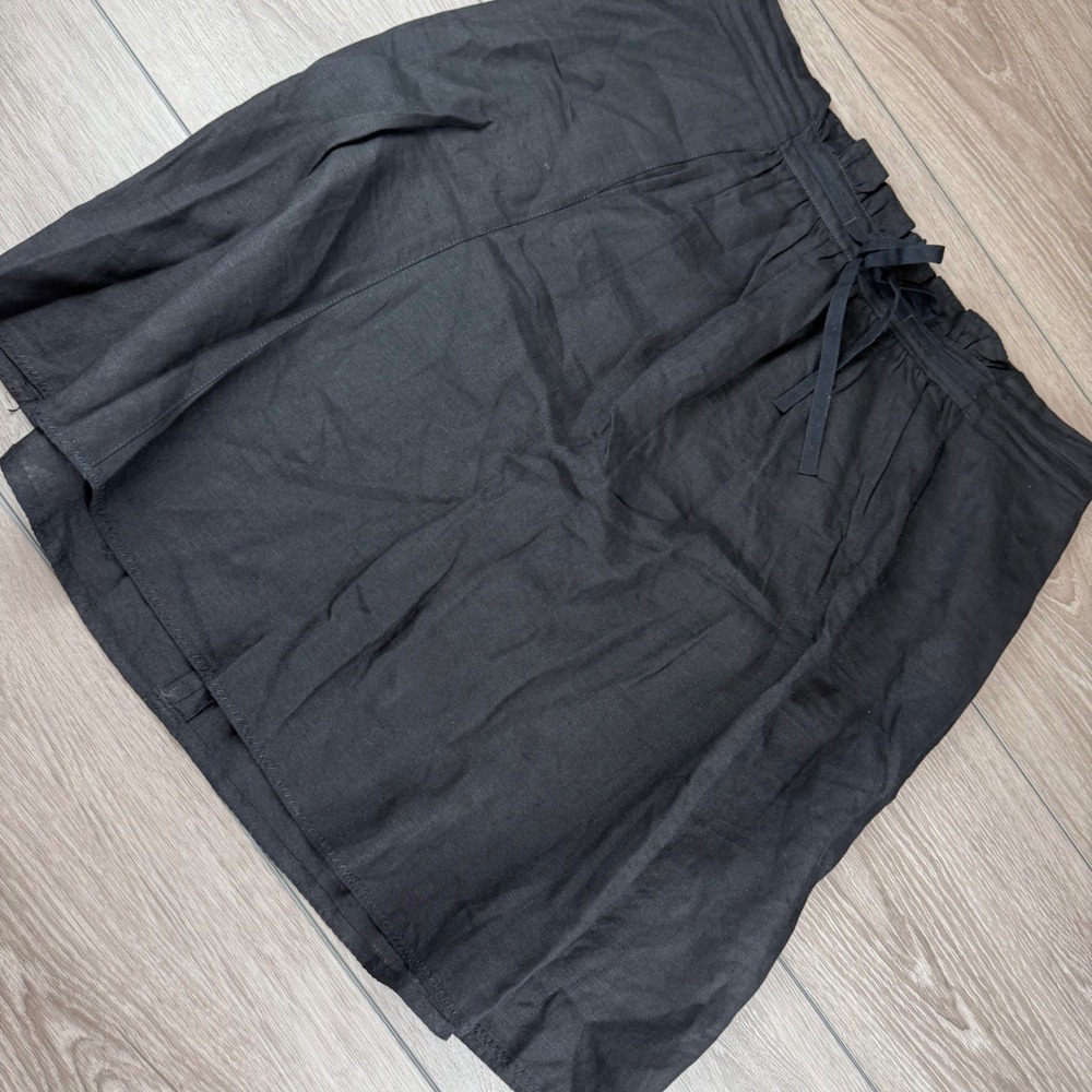 Magaschoni Womens A-Line Skirt Linen Blend Drawstring Black 14